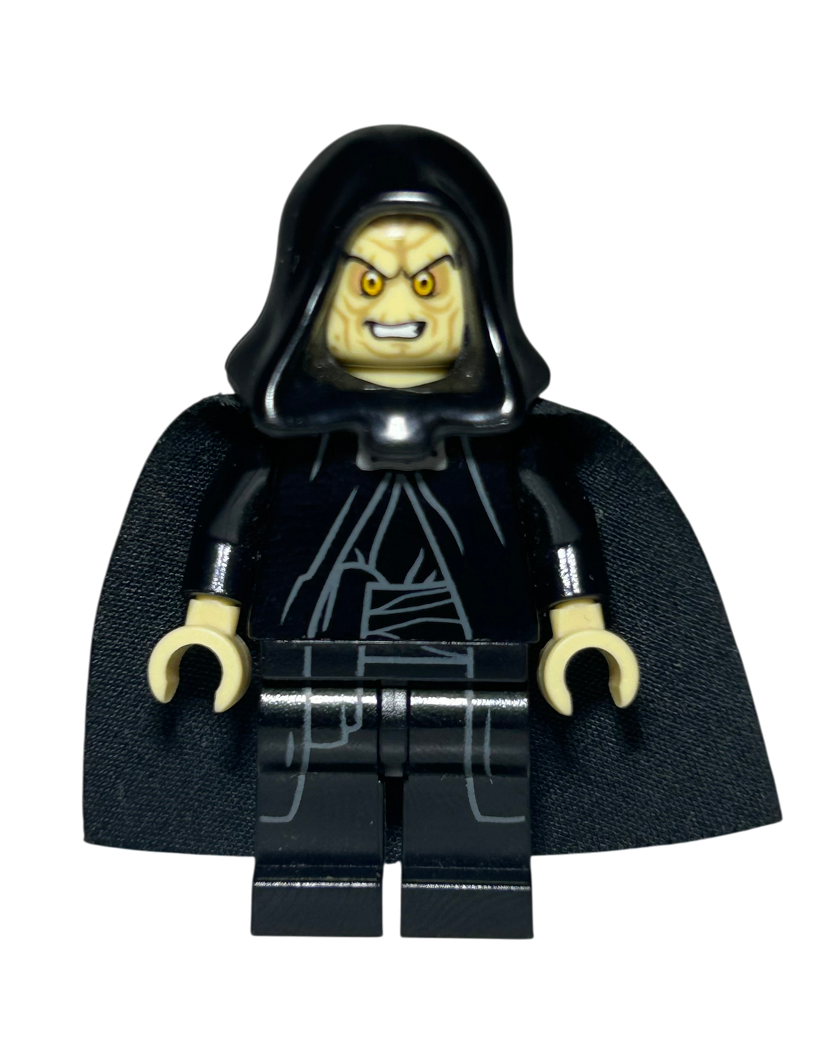 Emperor Palpatine SW0595 LEGO Star Wars Minifigur Detailansicht Gesicht und Kapuze brick2d2