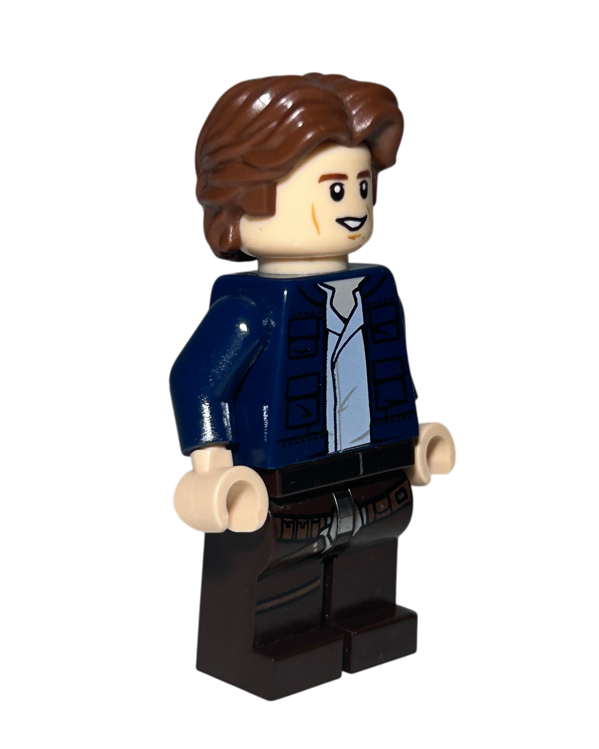 Han Solo SW1021 LEGO Star Wars Minifigur blaue Jacke braune Hose Seitenansicht links brick2d2