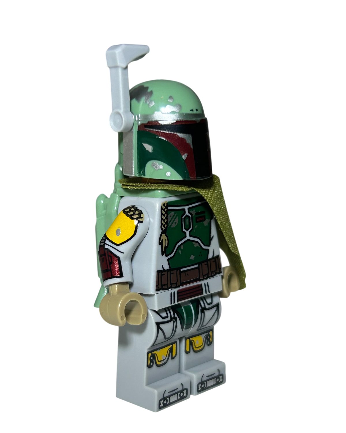 Boba Fett SW1538 LEGO Star Wars Minifigur mit Helm, Schulterumhang und Blaster Seitenansicht links Brick2D2