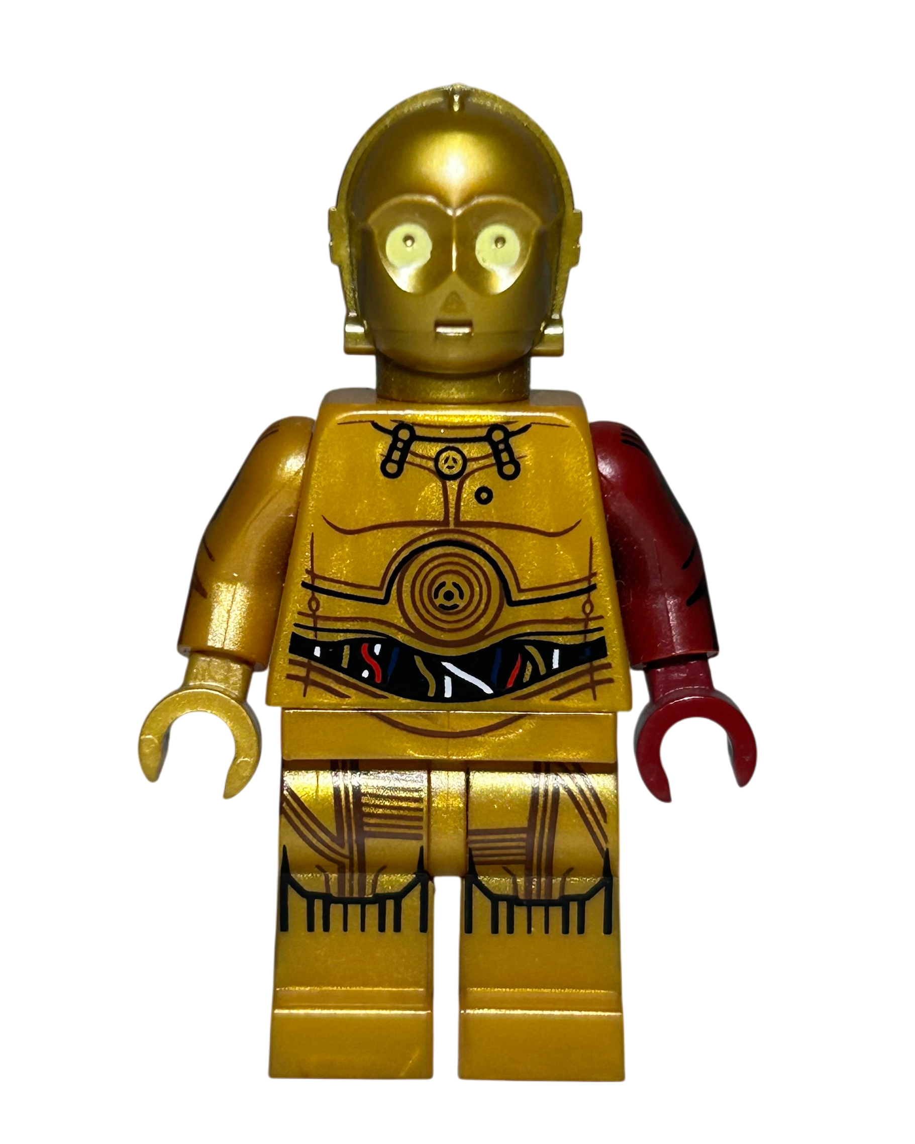 C-3PO Roter Arm SW0653 LEGO Star Wars Minifigur Vorderansicht brick2d2