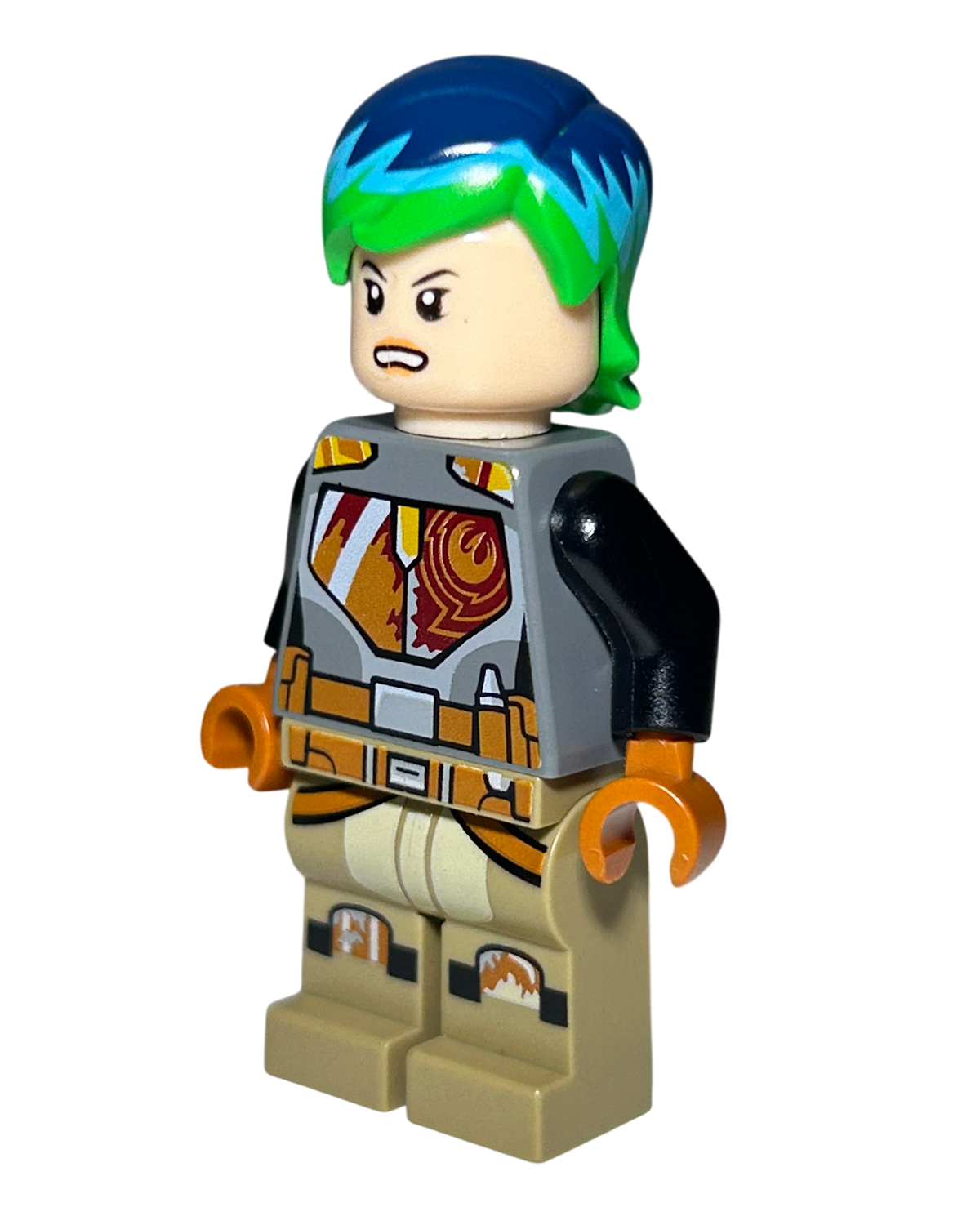 LEGO Star Wars Minifigur Sabine Wren Grün Blaues Haar SW0742 Seitenansicht rechts brick2d2