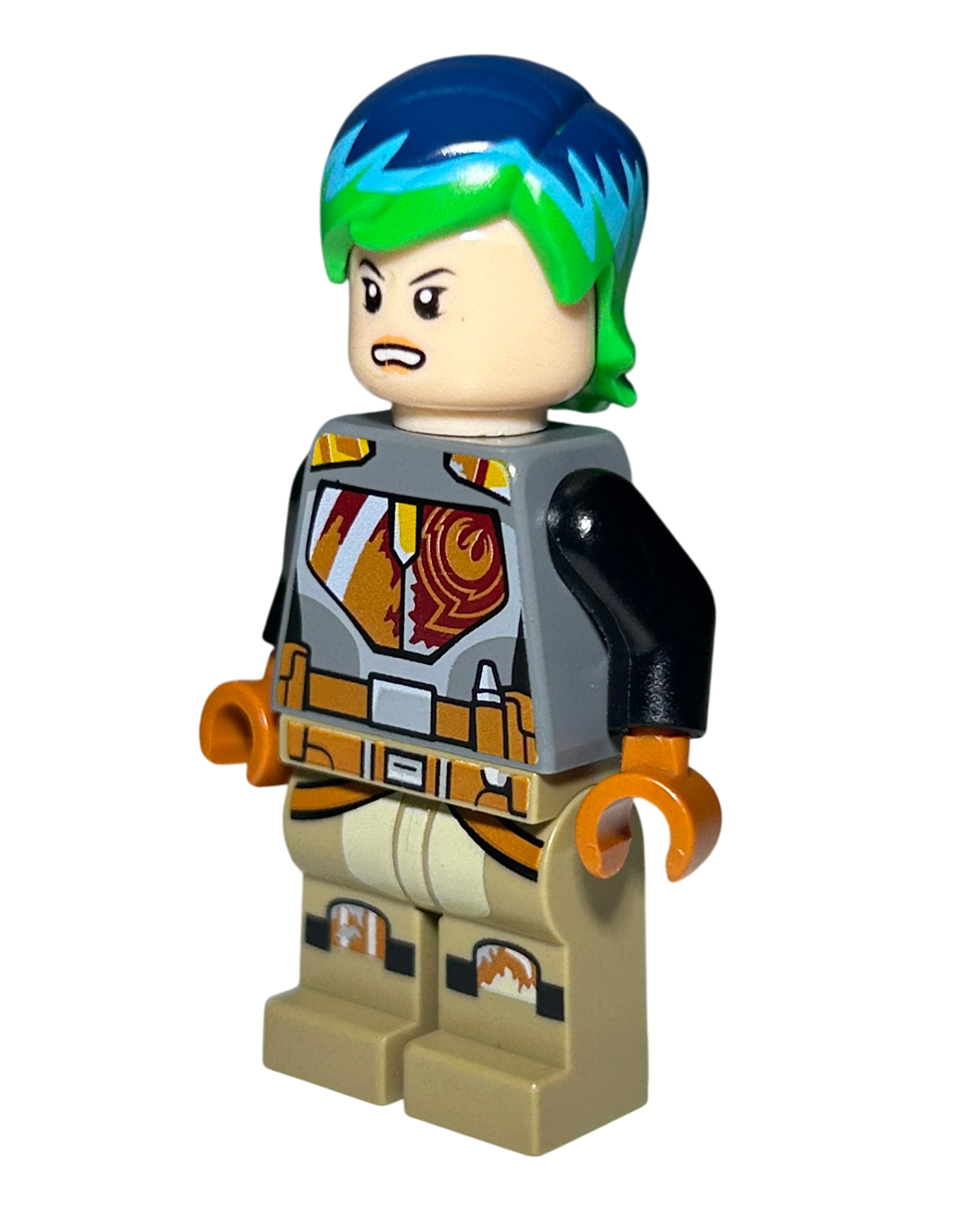 LEGO Star Wars Minifigur Sabine Wren Grün Blaues Haar SW0742 Seitenansicht rechts brick2d2