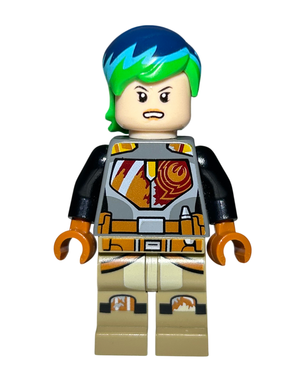 LEGO Star Wars Minifigur Sabine Wren Grün Blaues Haar SW0742 Detailansicht brick2d2