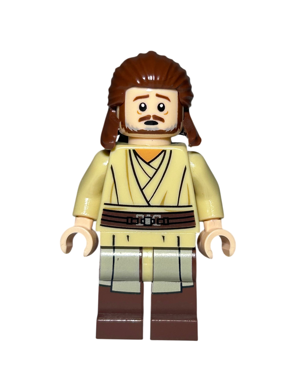 Qui-Gon Jinn SW0810 LEGO Star Wars Minifigur überraschtes Gesicht Vorderansicht brick2d2