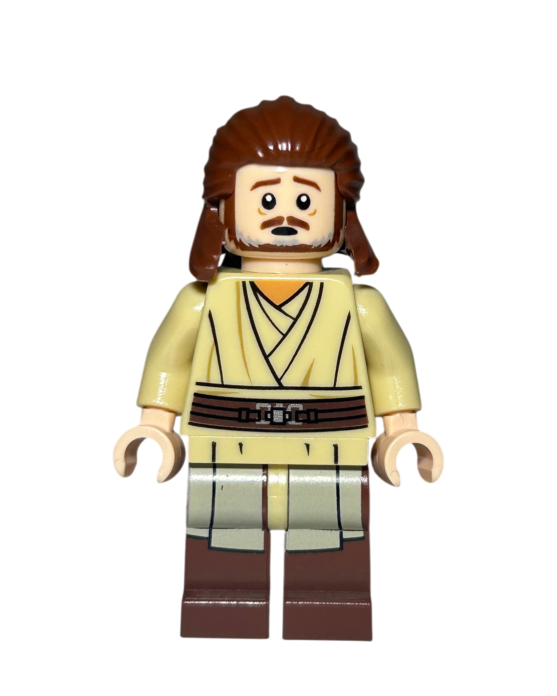 Qui-Gon Jinn SW0810 LEGO Star Wars Minifigur überraschtes Gesicht Vorderansicht brick2d2