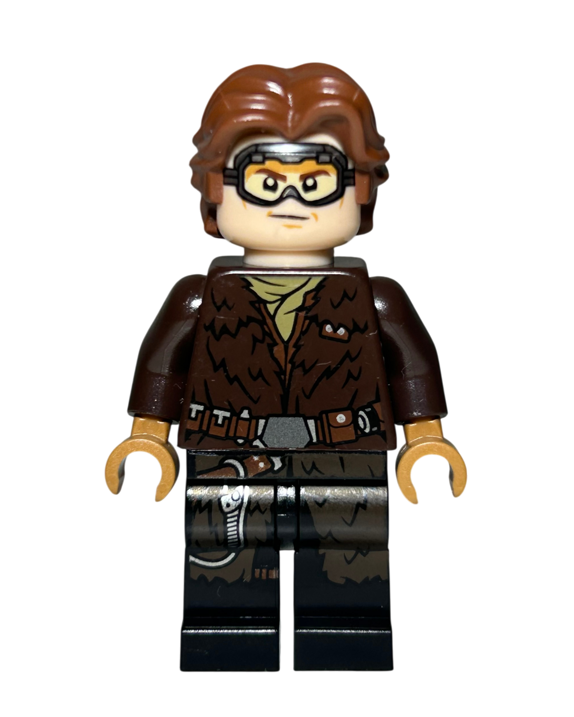 Han Solo mit Brille und Pelzmantel SW0949 LEGO Star Wars Minifigur Vorderansicht brick2d2