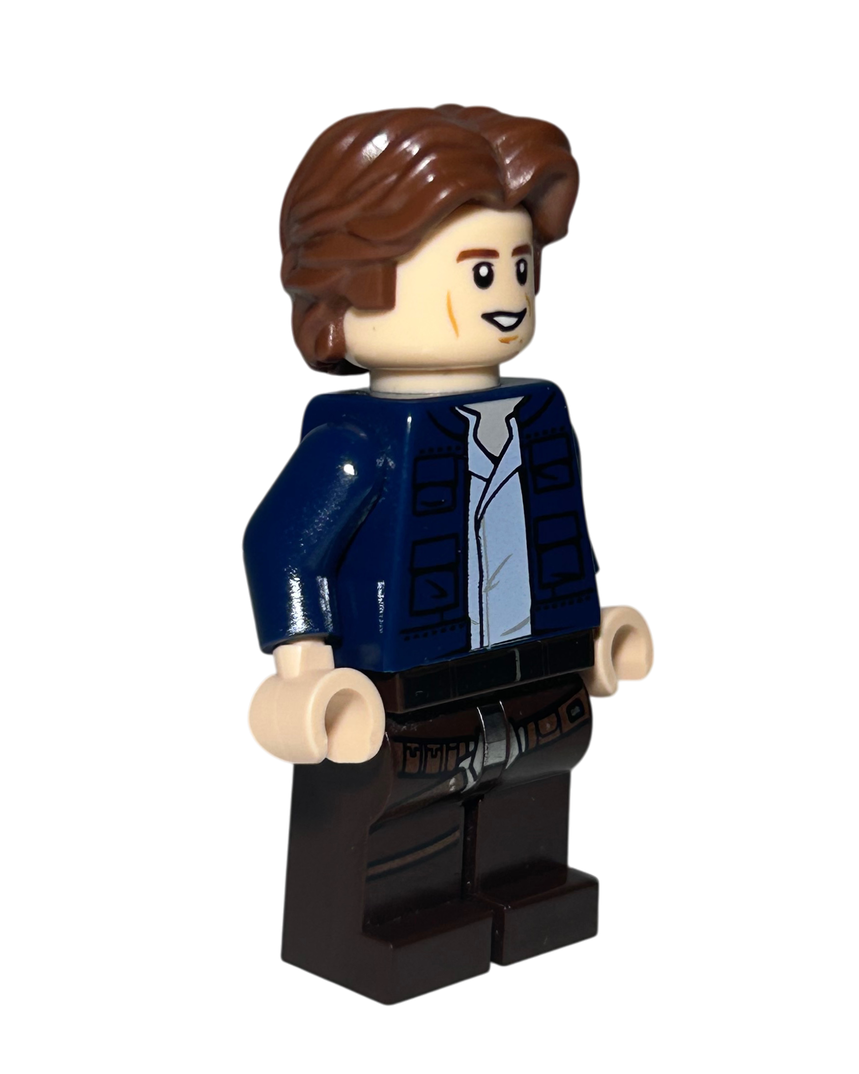 Han Solo SW1021 LEGO Star Wars Minifigur blaue Jacke braune Hose Seitenansicht links brick2d2