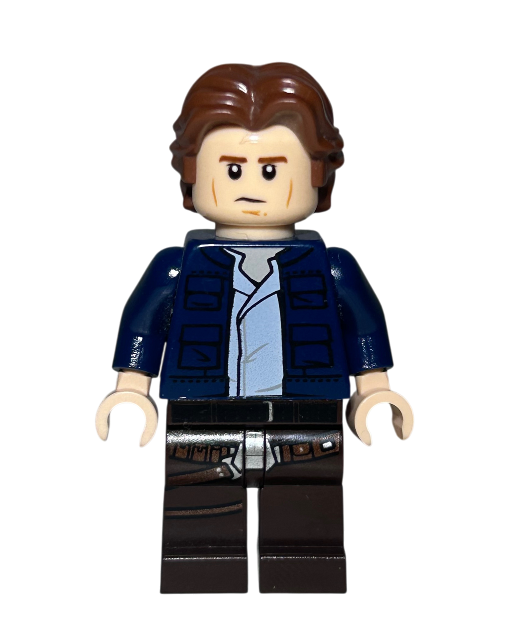 Han Solo SW1021 LEGO Star Wars Minifigur blaue Jacke braune Hose Vorderansicht brick2d2