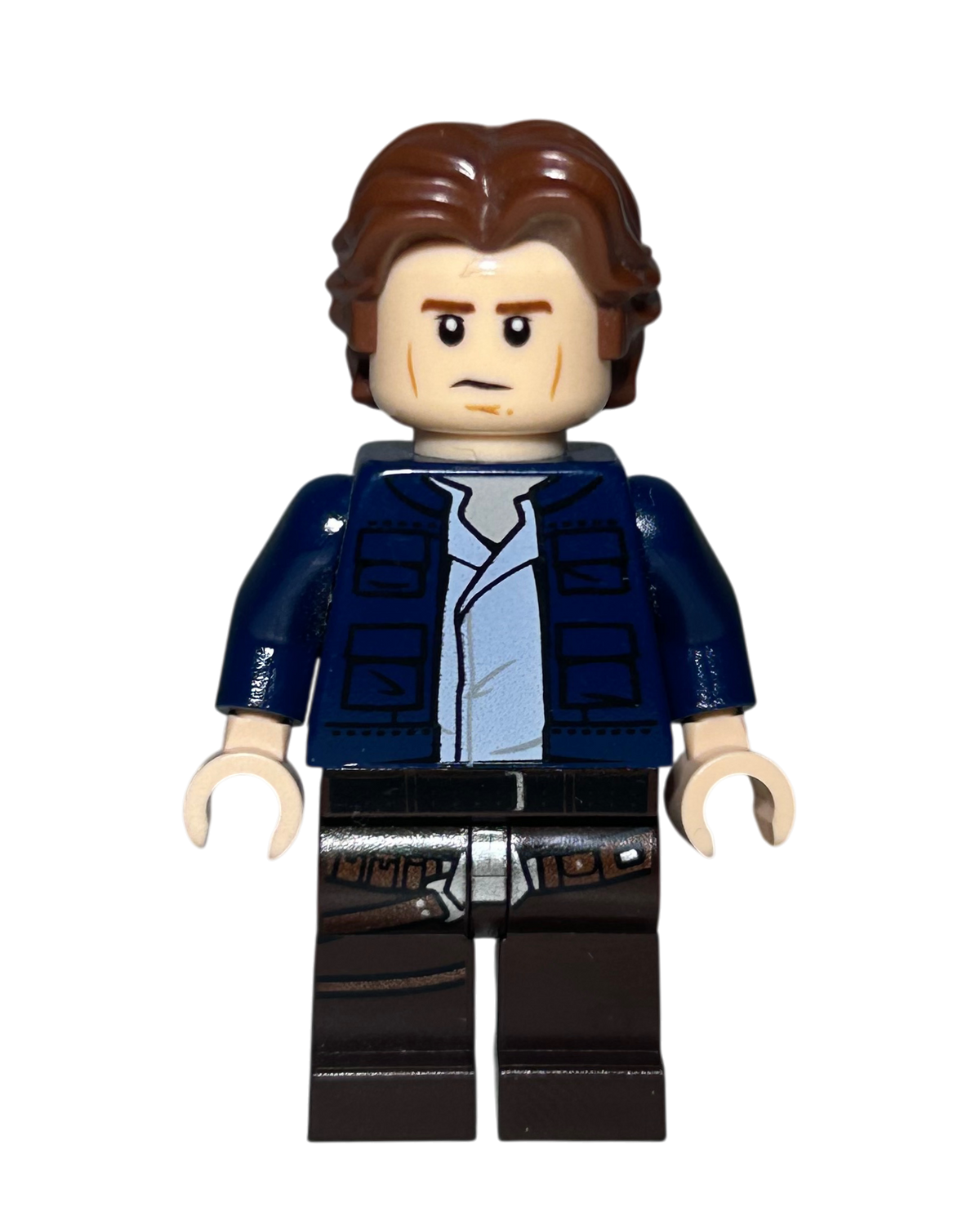 Han Solo SW1021 LEGO Star Wars Minifigur blaue Jacke braune Hose Vorderansicht brick2d2