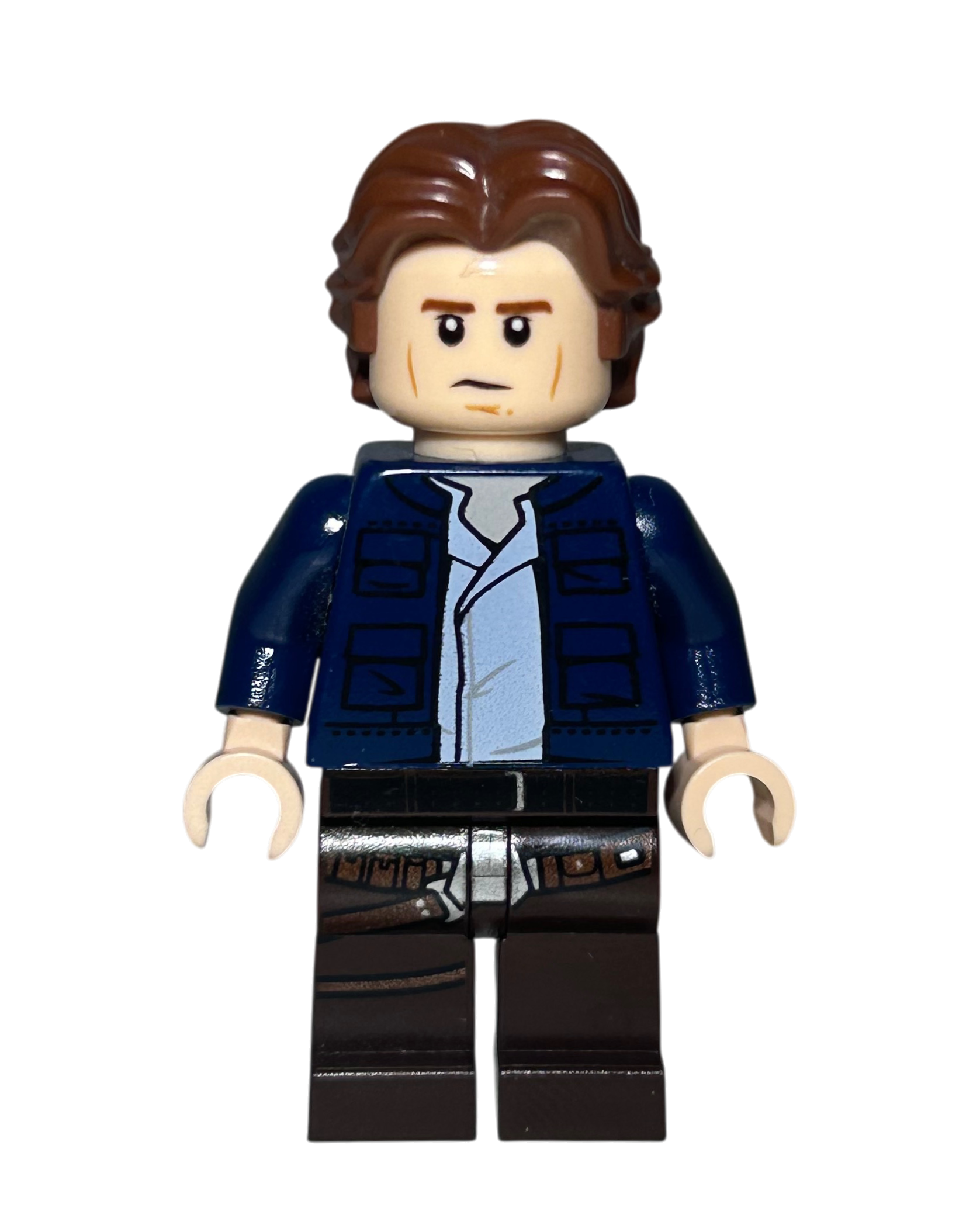 Han Solo SW1021 LEGO Star Wars Minifigur blaue Jacke braune Hose Vorderansicht brick2d2