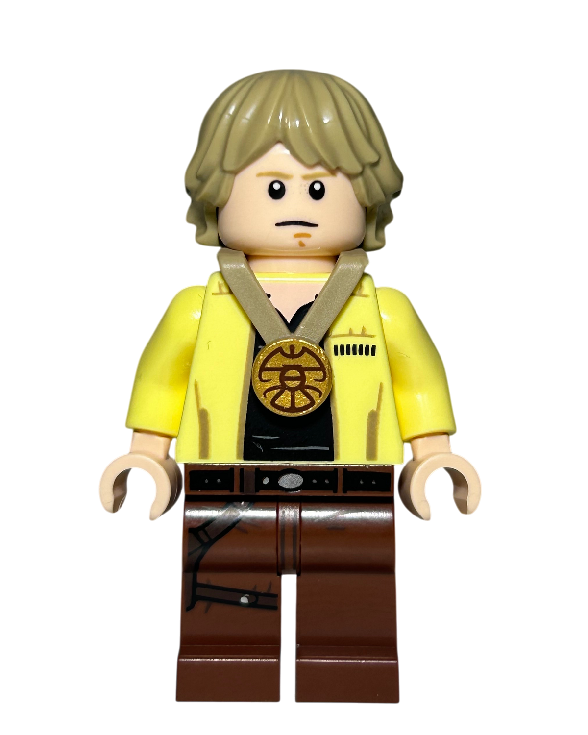 Luke Skywalker SW1283 LEGO Star Wars Minifigur gelbe Jacke Detailansicht Brick2D2