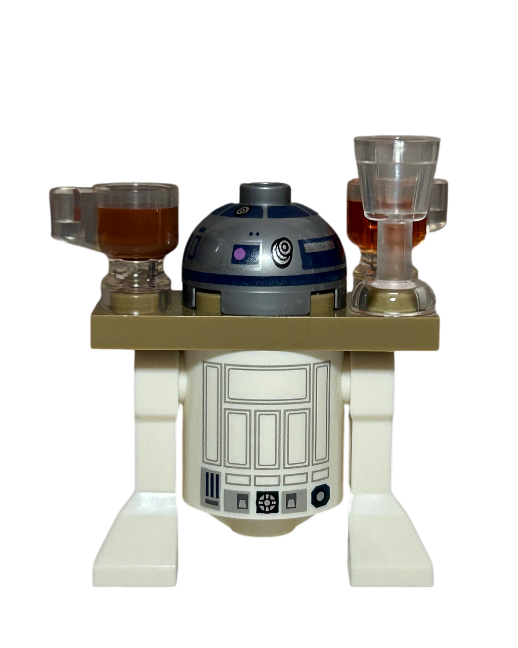 R2-D2 SW1385 LEGO Star Wars Minifigur mit Tablett und Getränken Rückansicht brick2d2