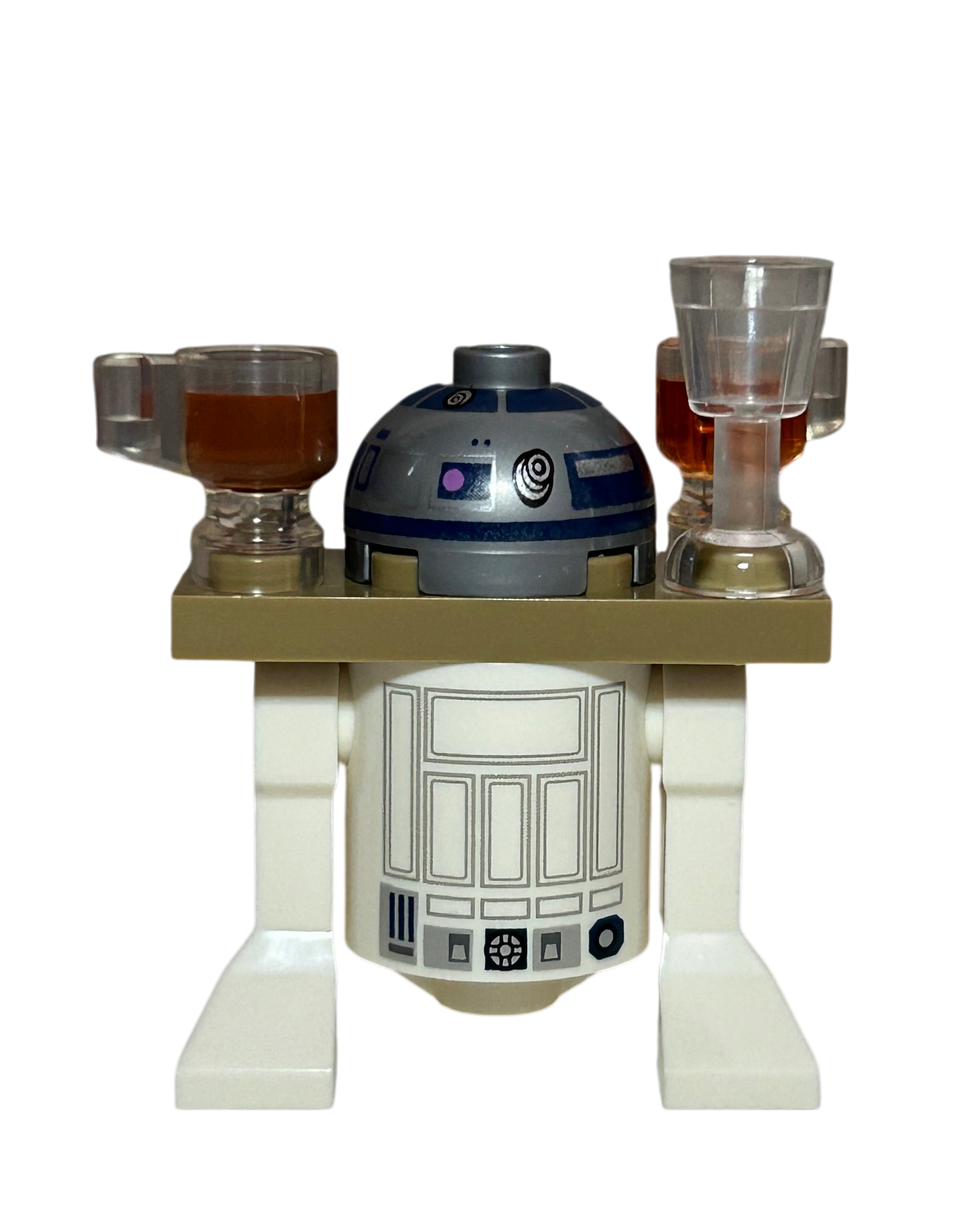 R2-D2 SW1385 LEGO Star Wars Minifigur mit Tablett und Getränken Rückansicht brick2d2