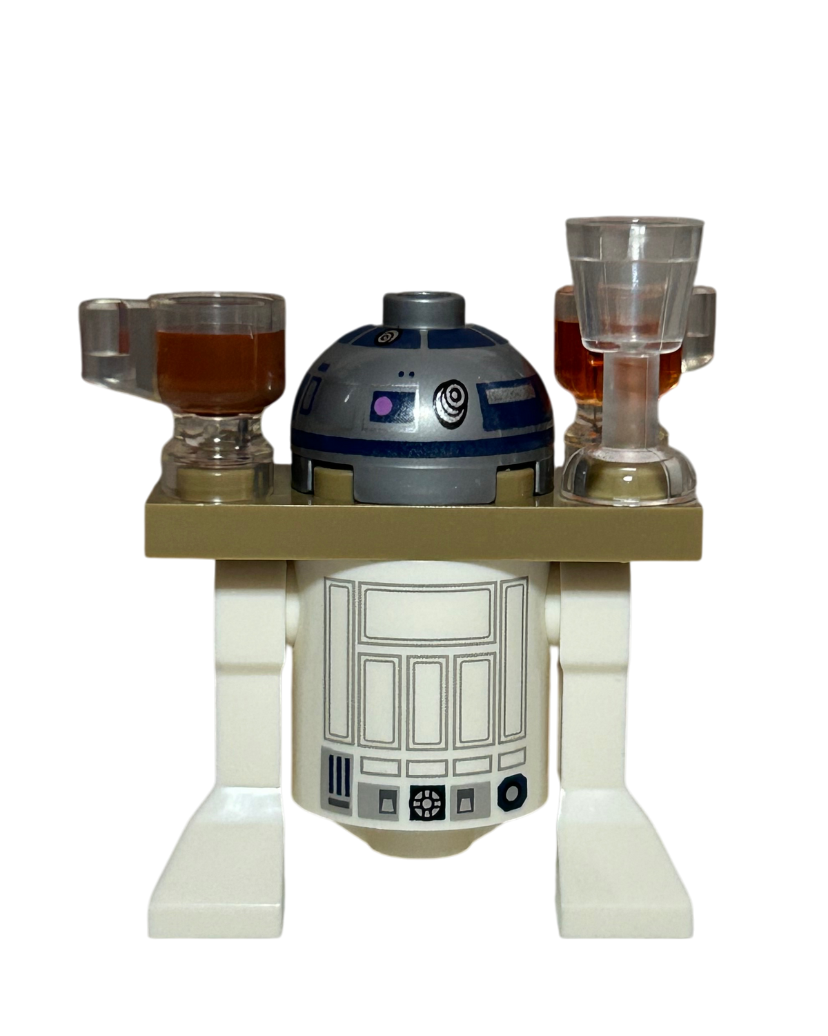 R2-D2 SW1385 LEGO Star Wars Minifigur mit Tablett und Getränken Rückansicht brick2d2