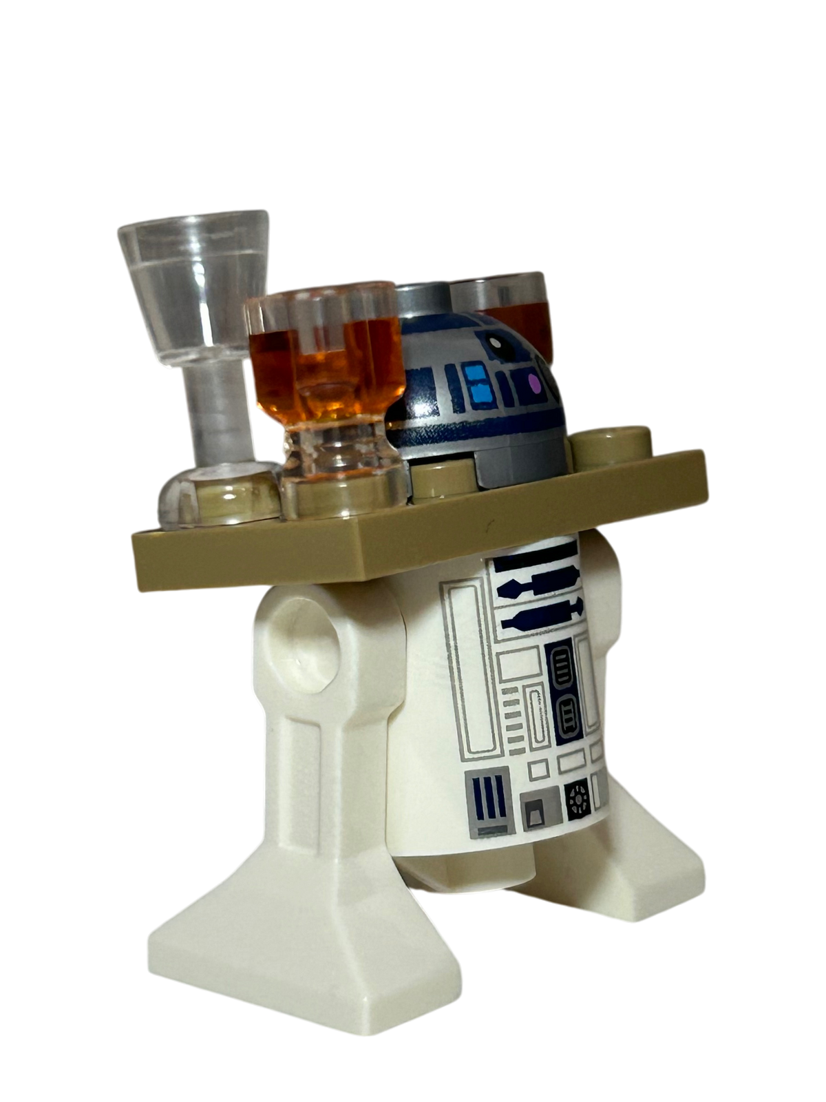 R2-D2 SW1385 LEGO Star Wars Minifigur mit Tablett und Getränken Seitenansicht links brick2d2