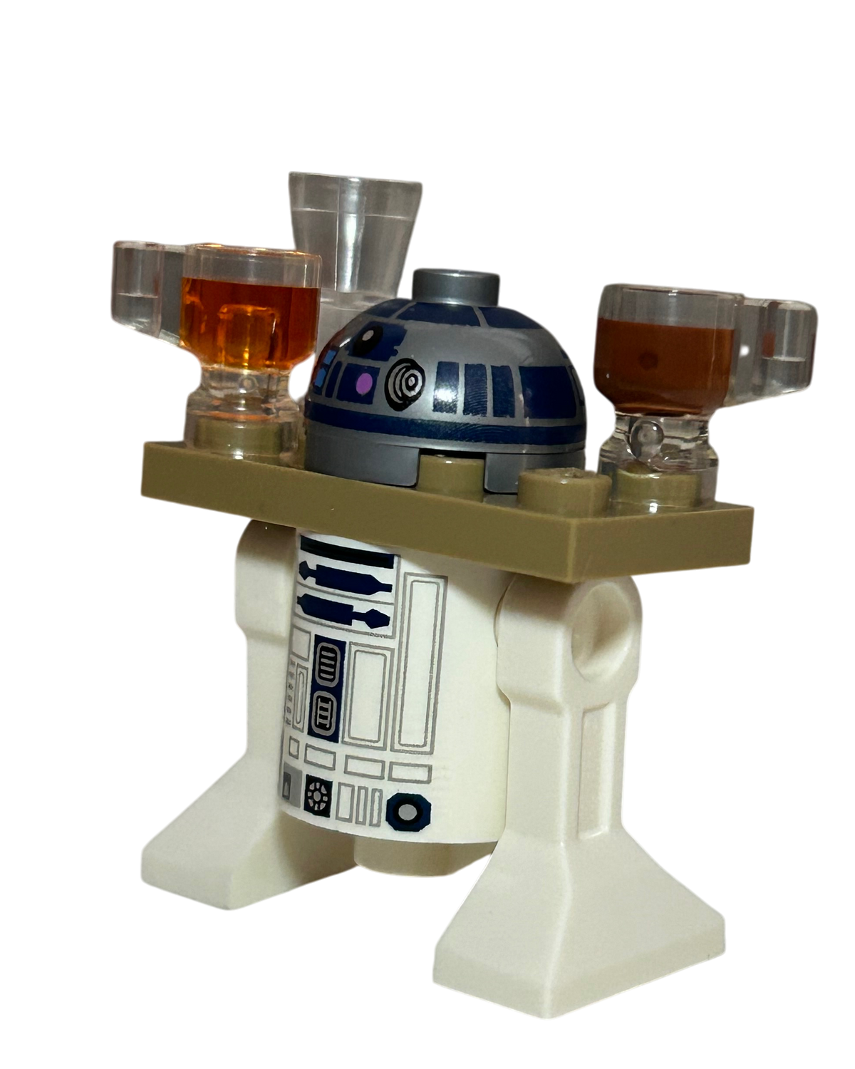 R2-D2 SW1385 LEGO Star Wars Minifigur mit Tablett und Getränken Seitenansicht rechts brick2d2