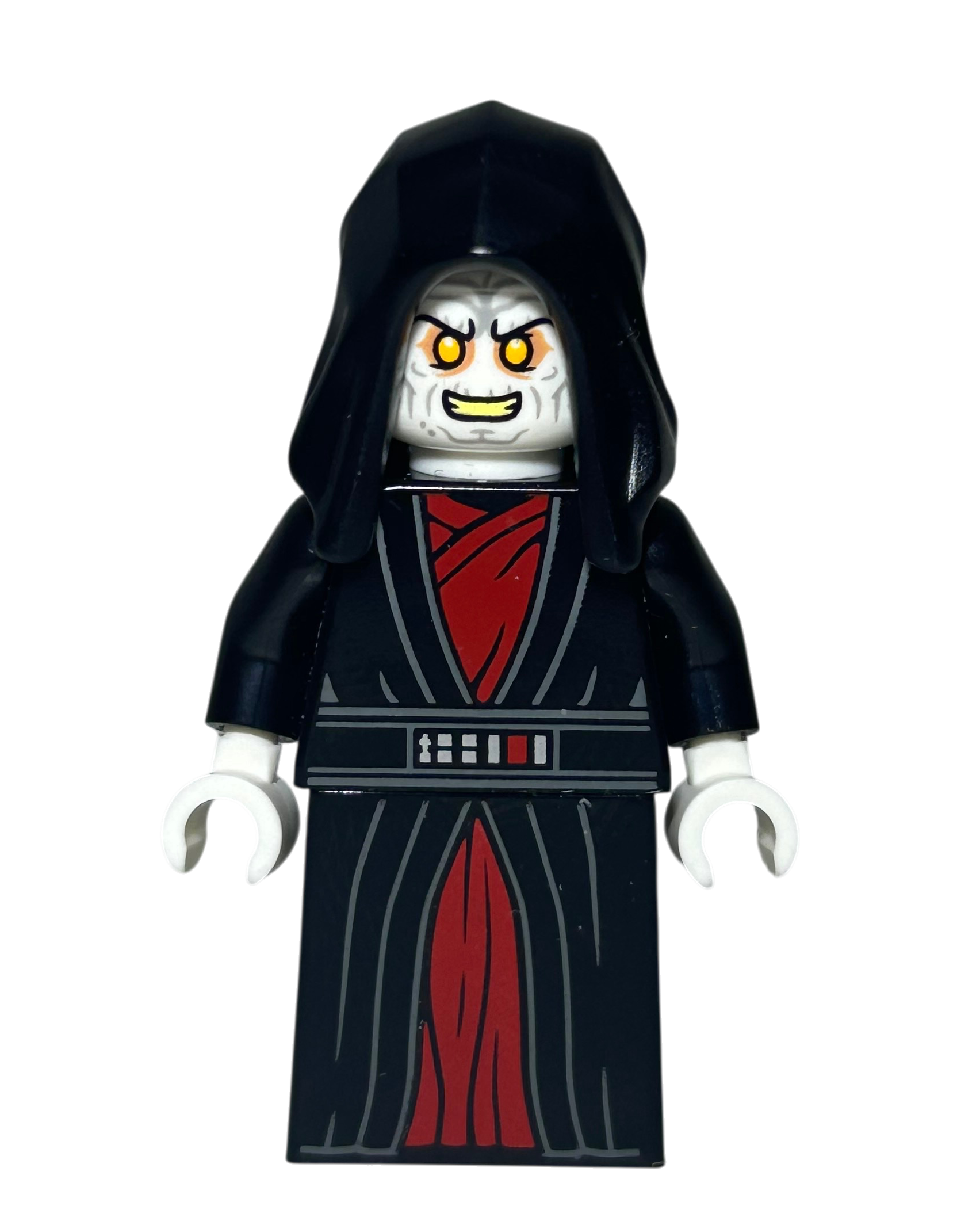 Emperor Palpatine SW1405 LEGO Star Wars Minifigur schwarze rote Robe Vorderansicht brick2d2