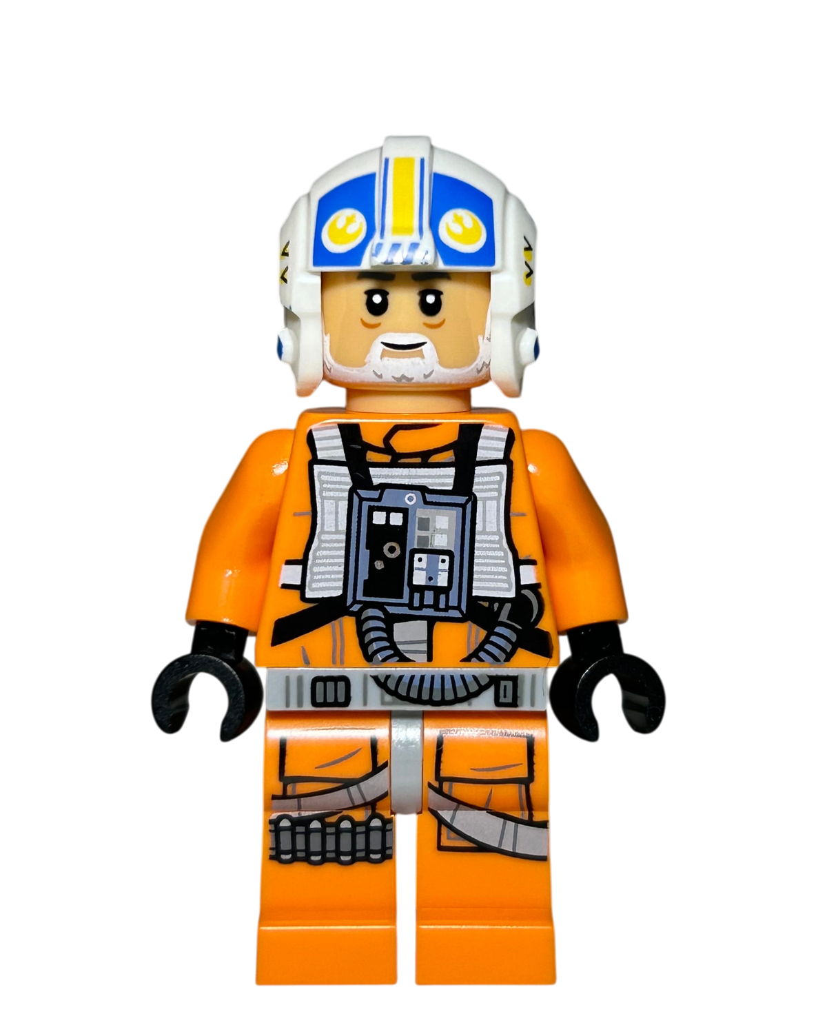 LEGO Star Wars Minifigur Carson Teva SW1518 Vorderansicht mit orangefarbenem Pilotenanzug und Helm brick2d2
